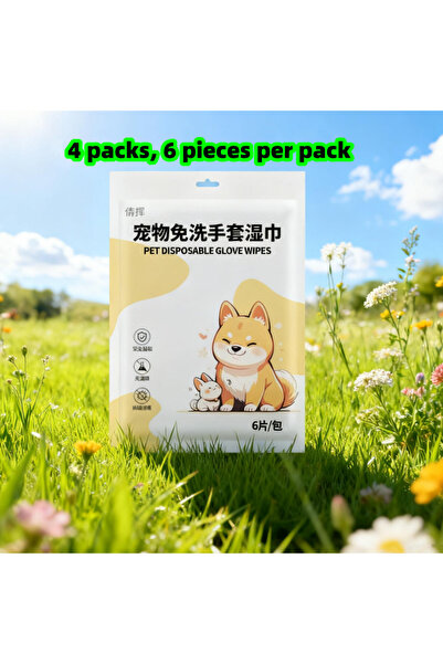 Choice 4-Pack 4 Packs of 6-Piece Pet No-Wash Gloves, Cat Bathing Wipes, Dog D...