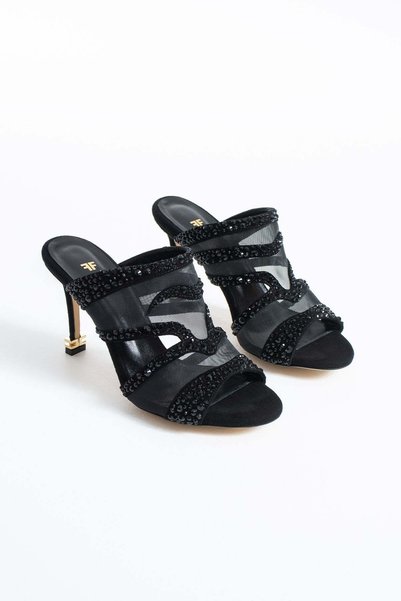 FOLLİNİ Women's Genuine Leather Heeled Shoes Black Suede