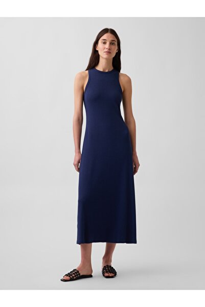 GAP Kadın Lacivert Modern Fitilli Shelf-Bra Maxi Elbise