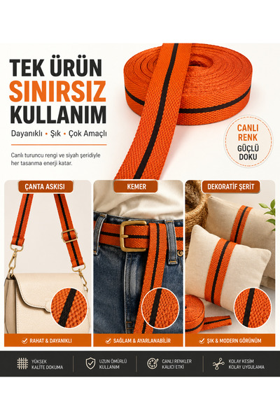 seyranat 3 Metre, Eni 3 Cm Kiremit Rengi Kaliteli Dokulu Çanta Askısı, Sapı, ...