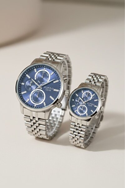 JG. Polo Club Metalik Lacivert Kadran Erkek 42 mm Kadın 31 mm Çelik Kasa/Kord...