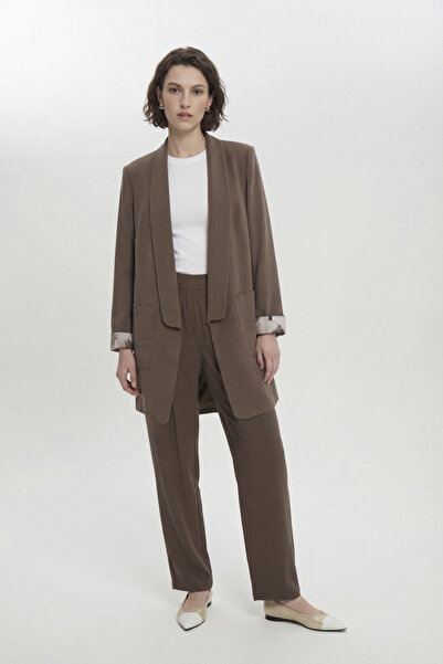 Zühre Classic Mink Suit with Shawl Collar and Pocket Detail 1103