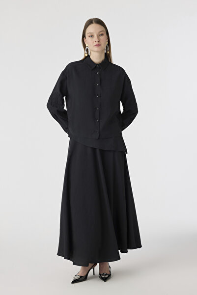 Zühre Buttoned Embroidery Detailed Flowing Black Suit 1808