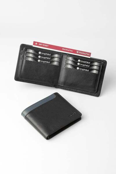 CENGİZ PAKEL Genuine Leather Double Color Detailed Horizontal Men's Wallet - ...