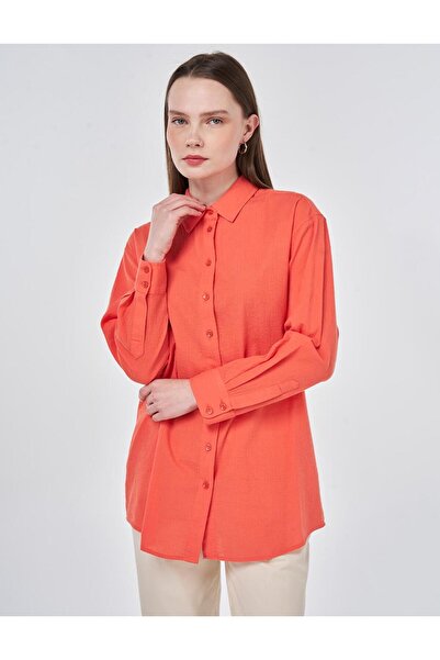 Kayra 100% Cotton Shirt Collar Buttoned Relaxed Fit Long Tunic