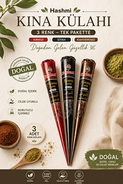 hennadibace 3'lü 3 Renk Külah Hint Kınası - Henna Cone Tattoo Henna Stencil -...