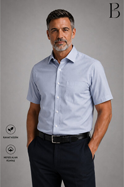 BURSPA Relaxed Fit Classic Cotton Short Sleeve Men's Dad Shirt