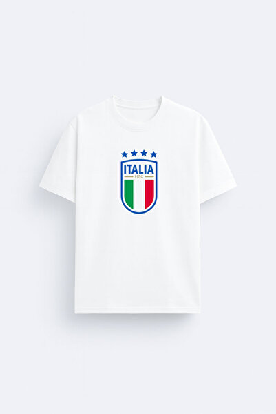 AYDESİGN Italy National Football Team Logo Printed Cotton Fabric White T-Shir...