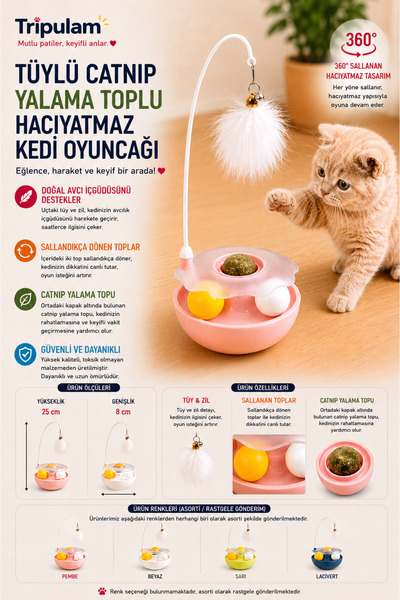 TRİPULAM Catnip Yalama Toplu Tüylü Hacıyatmaz Kedi Oyuncağı – Sallandıkça Dön...