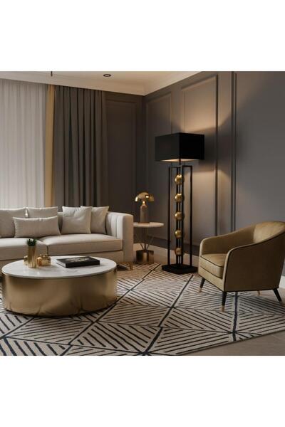 Elizim Home Lighting Zarafet Siyah Kasa Gold Detaylı Siyah Şapkalı Lambader