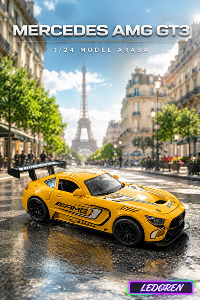 L'eDoren Sarı Renkli Mercedes Amg GT3 1/24 Diecast Koleksiyon Maket Model Araba