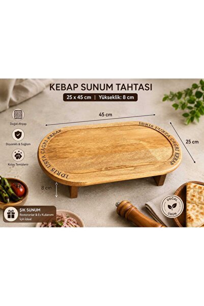BOZKURT CNC Ayaklı Ahşap Kebap Sunum Tahtası (Kişiye Özel İsim Yazılı) 25x45cm