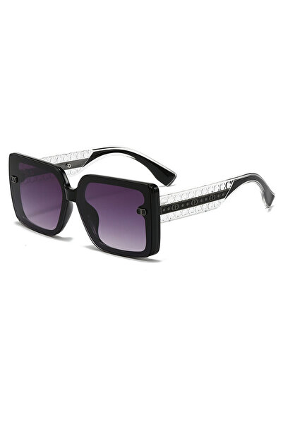 Choice3 Gradient Gray Retro Minimalist Large Frame Fashion Glasses with Decor...