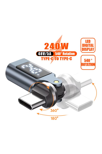 Choice محول OTG دوار 540 درجة من NNBILI مع شاشة رقمية، شحن سريع PD240W 48V/5A...