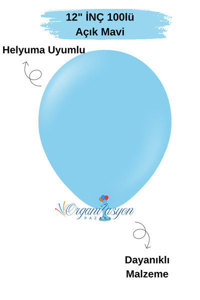 Organizasyon Pazarı Pack of 100 Balloons Light Blue 12 Inch Decoration Party ...