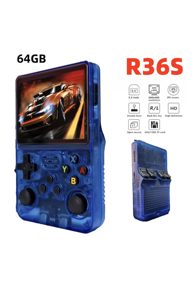 Choice9 جهاز ألعاب فيديو محمول R36S أزرق بسعة 64 جيجابايت، وحدة تحكم ألعاب ري...