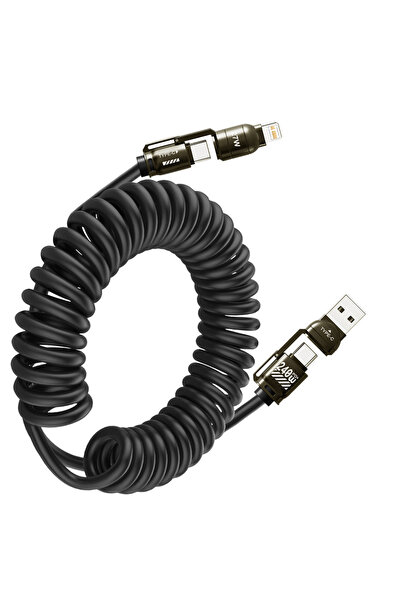 Choice كابل بيانات قصير أسود 4 في 1 بقوة 65 واط، سلك شحن سريع USB نوع C قابل ...