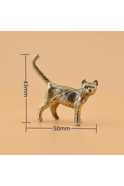 Choice Light Grey Pure Brass Cat Figurine - Intricate Golden Animal Brass Hom...