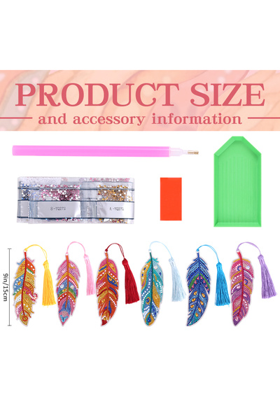 Choice طقم علامات كتب DIY بتصميم ريشة مرصعة بالألماس، 6 قطع، مع شراشيب زاهية ...