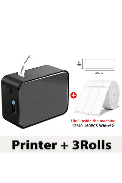 Choice1 Black Add 3Rolls Marklife P15 Mini Thermal Printer Bluetooth Label Pr...