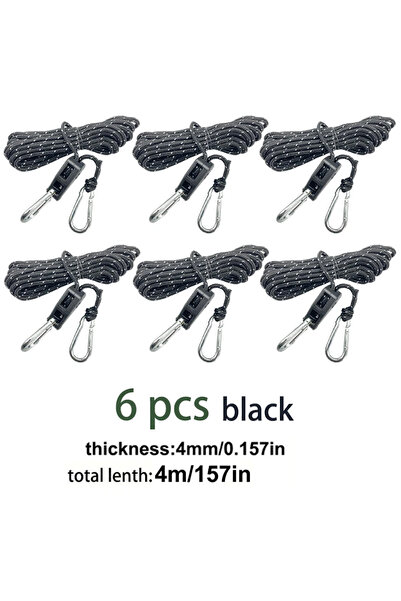 choice2 black 4m 6pcs Reflective Camping Tent Rope Tie Down Fastener Fixed Bu...