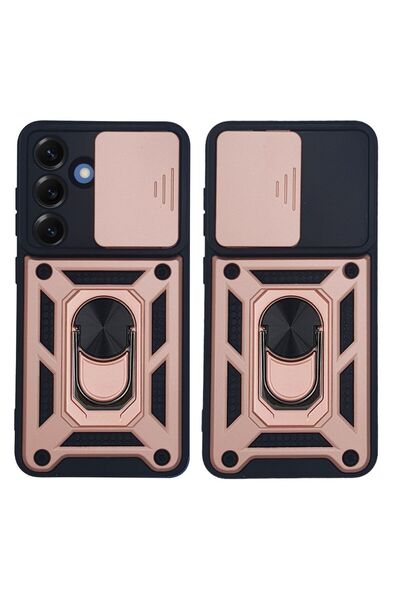 Sonique Θήκη Ring Armor CamPro για Samsung Galaxy S25 Ροζ Χρυσό