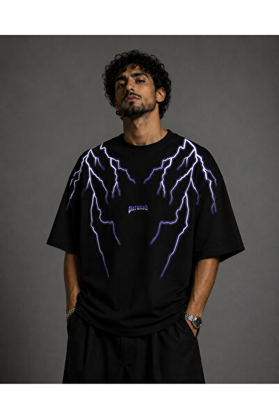 Nulivez Oversize Unisex Printed T-Shirt – Lightning Pattern Streetwear Loose ...