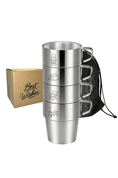 Choice Set of 4 Cups 4 Pack Stainless Steel Camping Cups with Handle 10 oz Do...