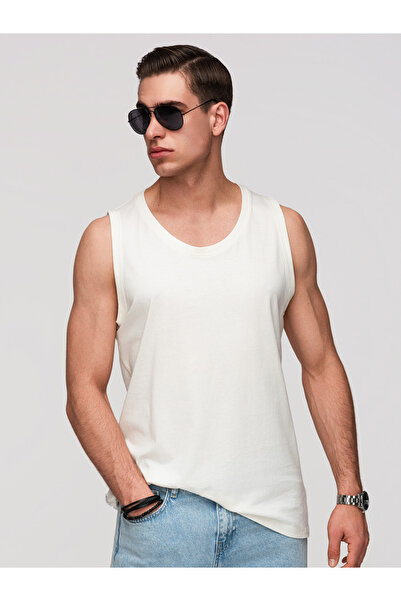 OMBRE Bărbați Tricou fără mâneci din bumbac respirabil OM-TSBT-0272 Alb