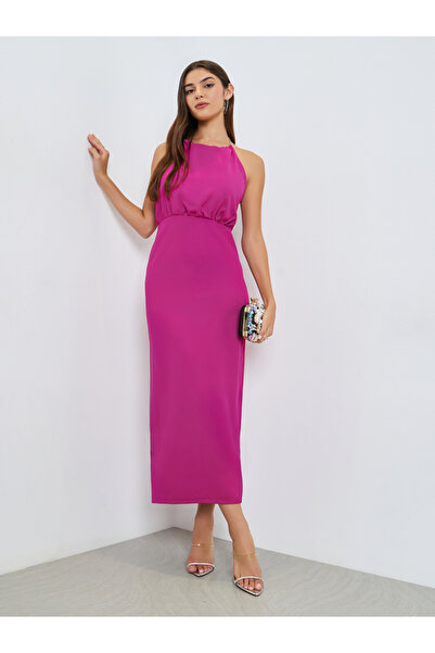 Styli Dark Pink Halter Neck Sheath Maxi Dress