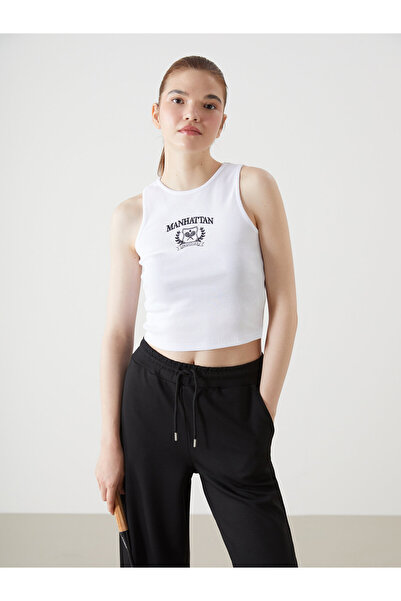 LC Waikiki Crop top de damă cu guler rotund, brodat Manhattan