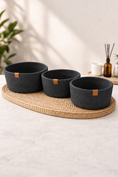 Çeyiz Diyarı Knitted 3 Piece Basket Anthracite