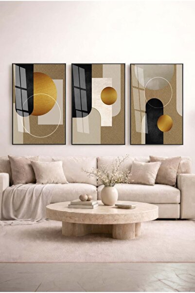 Zevahir Mobilya Dekorasyon Geometric Patterned Gold Season Concept 3-Piece Gl...