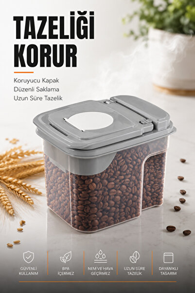 Vienev 6'lı Erzak Saklama Kabı Seti 4x1.8L + 2x3.6L Şeffaf Gri Kapaklı Bakliyat Düzenleyici Organizer
