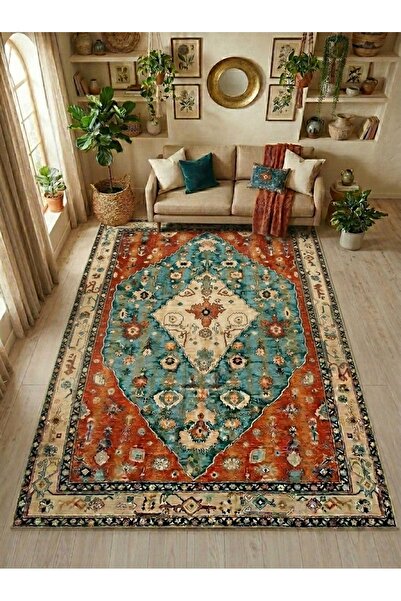 Rugs Modern Halı SDT Klasik Madalyon Desenli Turkuaz Kiremit Vintage Anadolu ...
