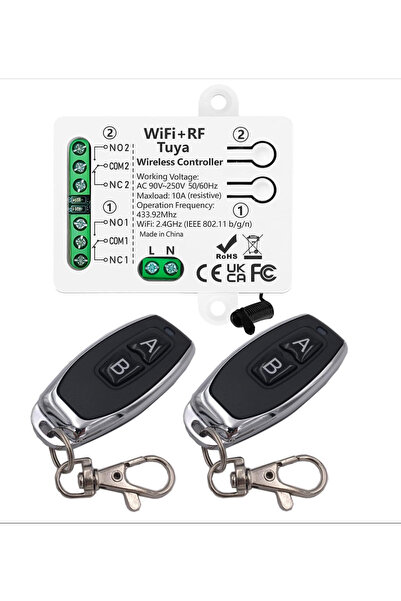 DieseRC Comutator inteligent WiFi Tuya cu 2 canale, Modul releu cu ieșire pas...