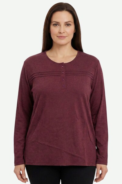 hadiora Women's Pale Red Ribbed Detailed Buttoned Combed Cotton Blouse