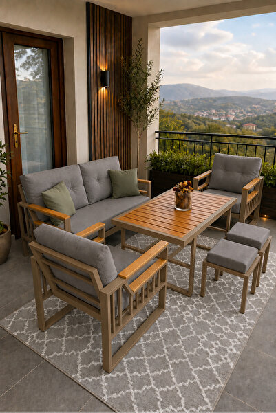 Rovena ESİNTİ Balkon Takımı,Cappuccino Bahçe Takımı 5+1 (Masa 70x110 2 lilü K...