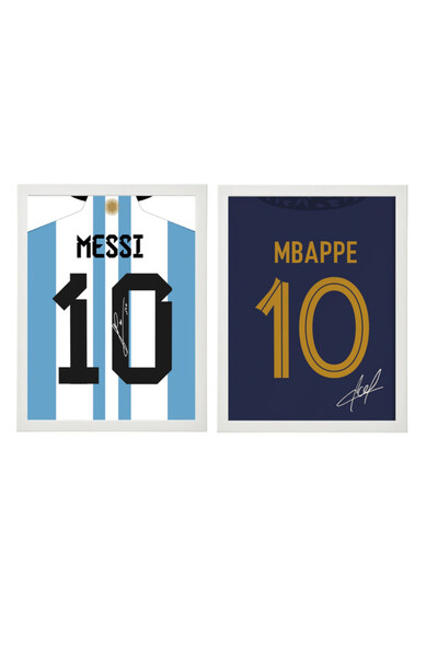 Boomah Accessories Set of 2, Messi and Mbappe Autographed Jersey Poster with ...