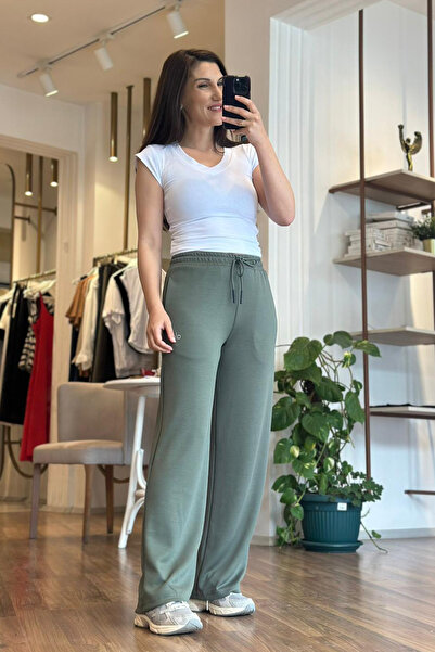 Unique Boutique Green Modal Fabric Lace-Up Waist Sweatpants