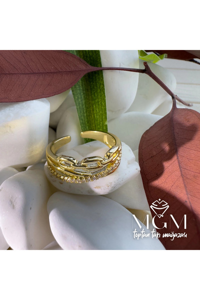 Twin Store Brass Ring with Zircon Stone Overlay - Yz-0113-B