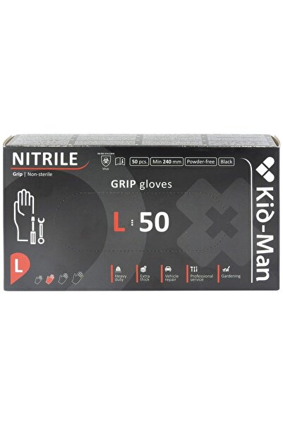 Kid-Man Manusi Nitril Grip N50 Nepudrate Negre L 50 buc, ideal pentru uz ziln...