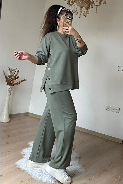 AZRA BUTİK Wide Leg Snap Fastener Set Water Green