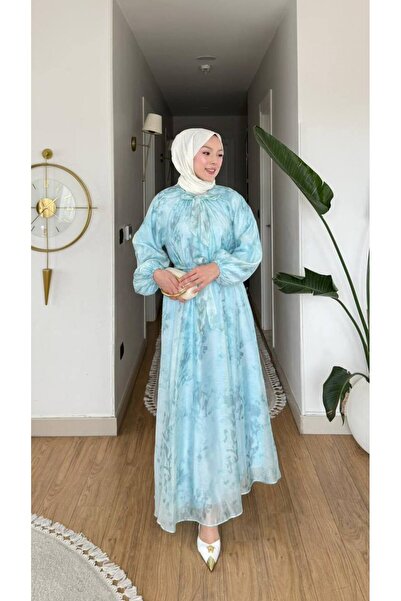 MVK MAVEKA COLLECTİON Printed Tulle Dress with Tied Neckline