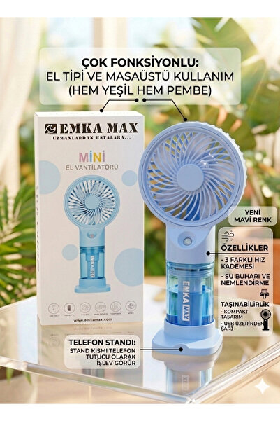 BESTTOYS Sulu Spreyli Mini El Vantilatörü - USB Şarjlı Masaüstü Standlı Soğut...