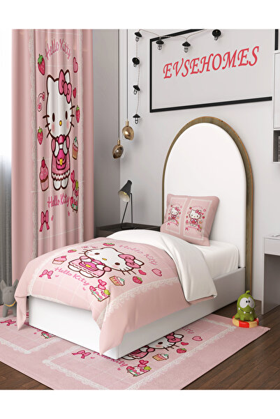 EVSEHOMES DANTELLİ HELLO KİTTY(FON PERDE 70X260 İKİ KANAT - NEVRESİM TAKIMI -...
