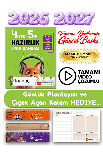 Tonguç Yayınları 5. Sınıf 4 ten 5 e Hazırlık Yaz Tatili Kitabı Soru Bankası M...