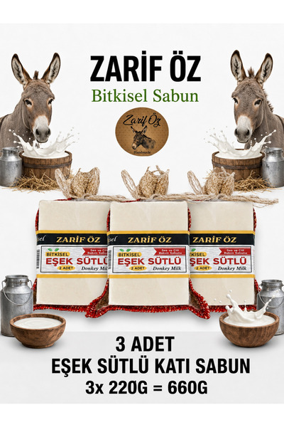 ZARİF ÖZ EŞEK SÜTLÜ 3x220G (660G) DOĞAL EL YAPIMI SABUN