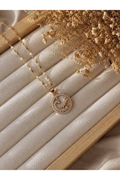 Tiştok accessory 316L Çelik Gold Akrep Burcu Kolye /Zirkon Taşlı Kararmaz Ant...