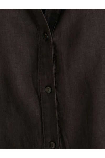 LC Waikiki Καφέ Oversize Γυναικείο Λινό Πουκάμισο